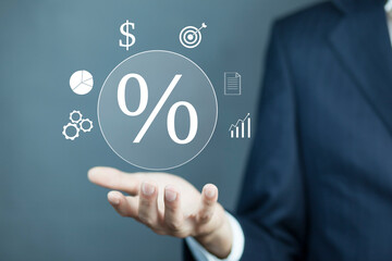 interest rates and dividends, Business people calculate and higher graphs and percentages investment