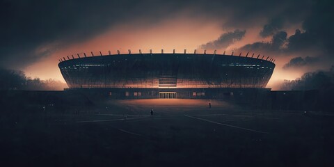Illustration of stadium silhouette at dusk - obrazy, fototapety, plakaty
