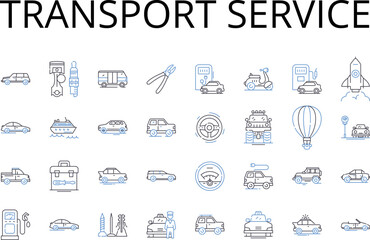 Transport service line icons collection. Car rental, Freight shipping, Transportation company, Delivery service, Logistic support, Moving company, Parcel delivery vector and linear Generative AI
