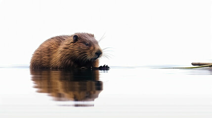 beaver on minimalist white background, generative ai - obrazy, fototapety, plakaty