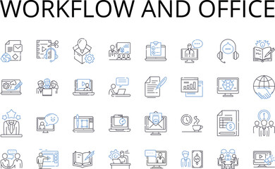 Workflow and office line icons collection. Business and commerce, Creativity and imagination, Efficiency and productivity, Marketing and advertising, Digital and technology, Education Generative AI