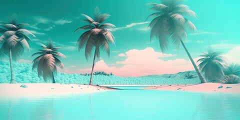 Naklejka na ściany i meble a picture depicting a beach with palm trees Generative AI Generative AI