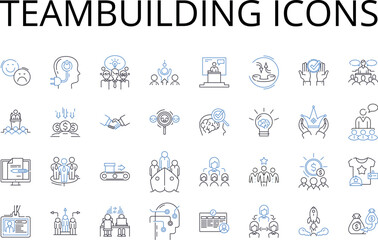 Teambuilding icons line icons collection. Leadership symbols, Collaboration graphics, Partnership emblems, Unity logos, Solidarity signs, Synergy images, Group insignia vector and linear Generative AI