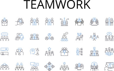 Teamwork line icons collection. Collaboration, Partnership, Alliance, Cooperation, Synergy, Unity, Harmony vector and linear illustration. Accord,Companionship,Fellowship outline signs Generative AI
