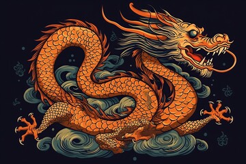 Fototapeta premium traditional dragon illustration, ai generative