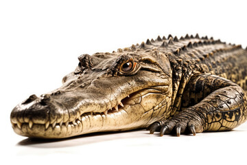 Majestic Predator: An Isolated Crocodile Displays its Fierce Nature with Powerful Teeth and Scales - A Wildlife Wonder.

