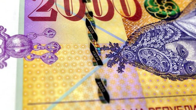 North Macedonia Macedonian Denar 2000 Banknotes, Two Thousand Macedonian Denar, Close-up and macro view of the Macedonian Denar, Tracking and Dolly Shots 2000 Macedonian Denar banknote