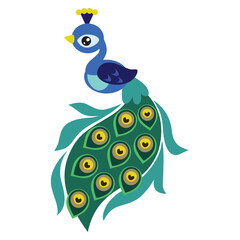 Cute peacock vector cartoon illustration