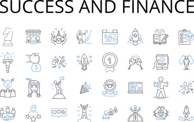 Success and finance line icons collection. Wealth and prosperity, Power and influence, Achievement and earnings, Growth and development, Profit and gain, Triumph and fortune, Riches and Generative AI