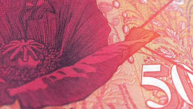 North Macedonia Macedonian Denar 500 Banknotes, Five Hundred Macedonian Denar, Close-up and macro view of the Macedonian Denar, Tracking and Dolly Shots 500 Macedonian Denar banknote