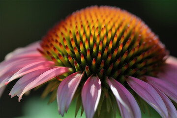 Macro of beautiful echinacea flower, pink petaled with celery green tips. AI generated content - obrazy, fototapety, plakaty