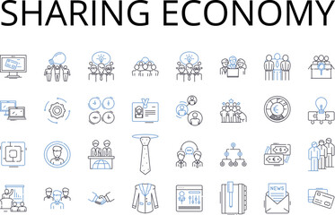 Sharing Economy line icons collection. Gig Economy, Collaborative Consumption, Peer-to-Peer, Social Business, Community Building, Co-creation, Co-working vector and linear illustration. Generative AI