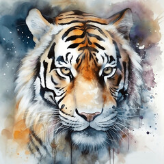 Portrait of tiger, in the style of watercolor art, detailed perfection, drip painting