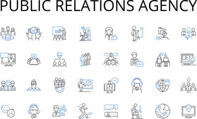 Obraz na płótnie Canvas Public relations agency line icons collection. Marketing firm, Communication company, Promotion agency, Reputation management, Media relations, Brand publicity, Advertising organization Generative AI