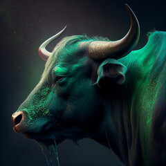 portrait of a bull, finance term 'Bullish', Generative AI