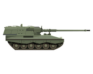 Fototapeta na wymiar Self-propelled howitzer in flat style. German 155 mm Panzerhaubitze 2000. Military armored vehicle. Detailed colorful vector illustration isolated on white background.