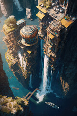 Illustration of a steampunk city. - AI generated image