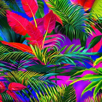 Electric Jungle: An abstract representation of a lush jungle, created with vivid colors and electrifying shapes5, Generative AI