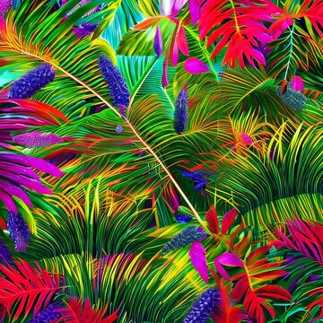 Electric Jungle: An abstract representation of a jungle, created with electrifying shapes and vivid colors5, Generative AI