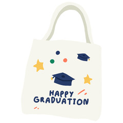 Illustration of an isolated graduation greeting celebration tote bag in hand-drawn doodle style