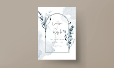 Luxury wedding invitation card with beautiful leaves watercolor