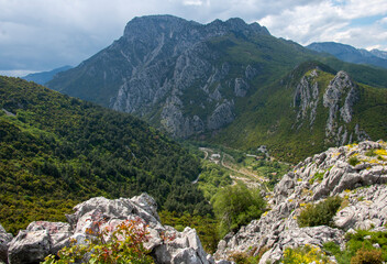 A view from above from a mountain called Kerketio or koziakas. Pindus mountains. Spring time in central Greece. 