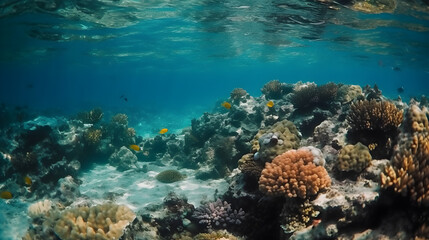 Fototapeta na wymiar view of coral reefs on the bottom of the clear sea, generative ai