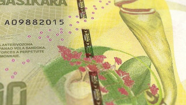 Madagascar Malagasy Ariary 2000 Banknotes, Two Thousand Malagasy Ariary, Close-up and macro view of the Malagasy Ariary, Tracking and Dolly Shots 2000 Malagasy Ariary banknote