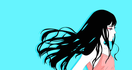 Vector art with anime girl on blue background. Generative AI