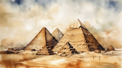 The pyramids of giza, egypt, watercolor style, details. vacations. travel. tourism. created with ai - obrazy, fototapety, plakaty