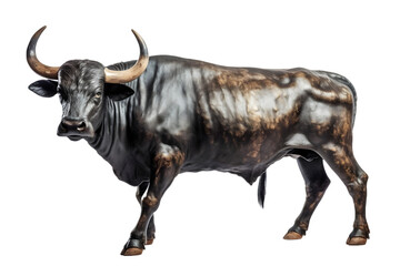 A bull with large horns standing on a white background, Generative Ai