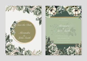 White orchid floral flower vector elegant leaves wedding invitation card template watercolor