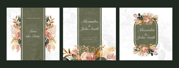 Pink orchid floral flower vector wedding card invitation template with hand painted watercolor