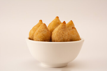 Party Snacks, Brazilian Chicken Coxinha, White Background, Isolated