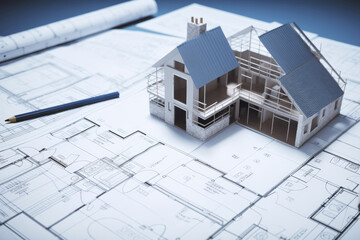 Obraz premium Blueprint of a house, new house plan Generative AI