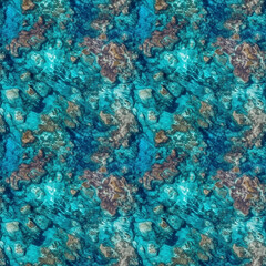 Aerial view of the turquoise sea with a rocky bottom. AI generative illustration.