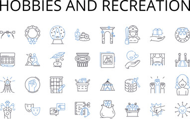 Hobbies and recreation line icons collection. Pastimes, Leisure pursuits, Activities, Interests, Amusements, Diversions, Entertainment vector and linear illustration. Relaxation,Fun,Enjoyment outline