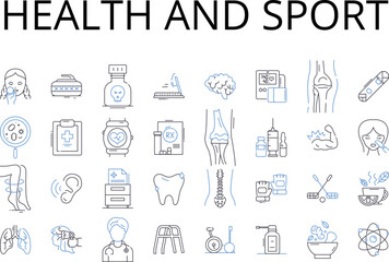 Health and sport line icons collection. Fitness, Exercise, Wellness, Physical activity, Workouts, Training, Nutrition vector and linear illustration. Diet,Workout regimen,Aerobics outline signs set