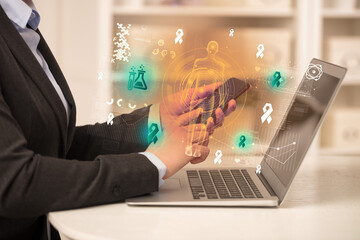 Doctor working on laptop with healthcare concept