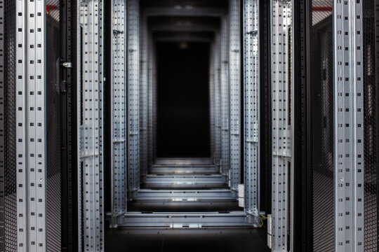 View inside the data center racks under construction.