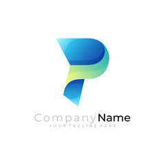 Symbol P logo with colorful design vector, blue color, simple style
