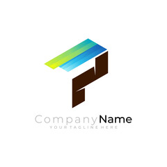 P logo and arrow design combination, 3d colorful logo template