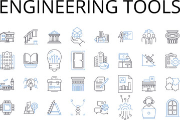 Engineering tools line icons collection. Scientific equipment, Technology devices, Computing machinery, Manufacturing instruments, Research gadgets, Construction materials, Lab apparatus vector and