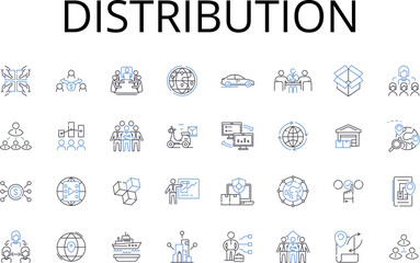Distribution line icons collection. Dispensation, Allotment, Delivery, Allocation, Apportionment, Provisioning, Supply chain vector and linear illustration. Transference,Conveyance,Dissemination