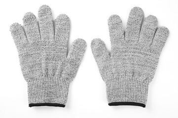 Pair of working gloves on white background. Top view