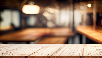 Wooden table with jungle in the background, Empty wooden table for product display, background of a table for advertising, Generative AI