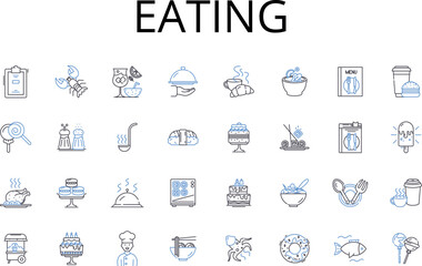 Eating line icons collection. Drinking, Feasting, Devouring, Noshing, Munching, Chomping, Grazing vector and linear illustration. Supping,Swallowing,Gobbling outline signs set