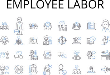 Employee labor line icons collection. Job work, Staff personnel, Occupation career, Worker operative, Employment service, Position placement, Colleague teammate vector and linear illustration. Laborer