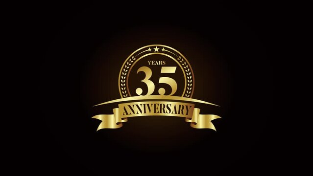 Elegant Golden 35 Years Anniversary Badge Celebration Cinematic Motion Graphics Background Loop