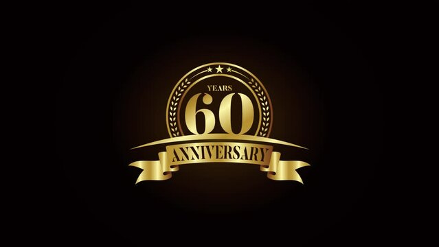 Golden 60th Anniversary Celebration Animated Logo Unveiling with Ribbon and Flourishes